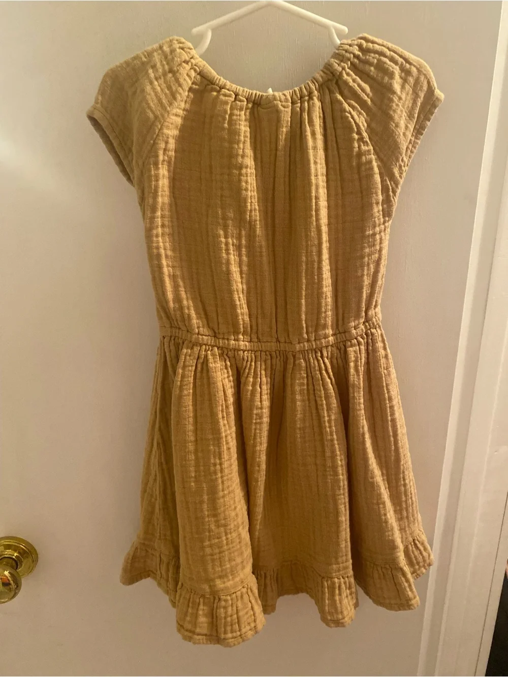 Girls' Lightweight Khaki  Cotton Dress with Ruffle Hem